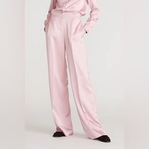 NWT Halston Aleah Satin Pant Pink $395 USD SOLD OUT Straight Leg Pull On Pockets